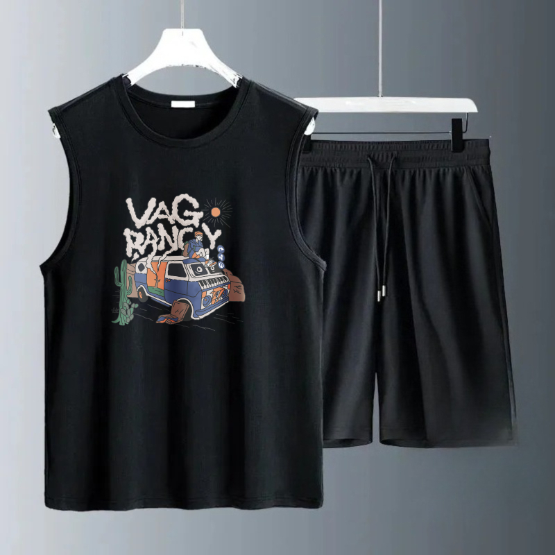 Summer Clothing Mens - メンズタンクトップセット 2026年夏 速乾性 海辺ビーチランニング スポーツウェアセット スウェットシャツセット