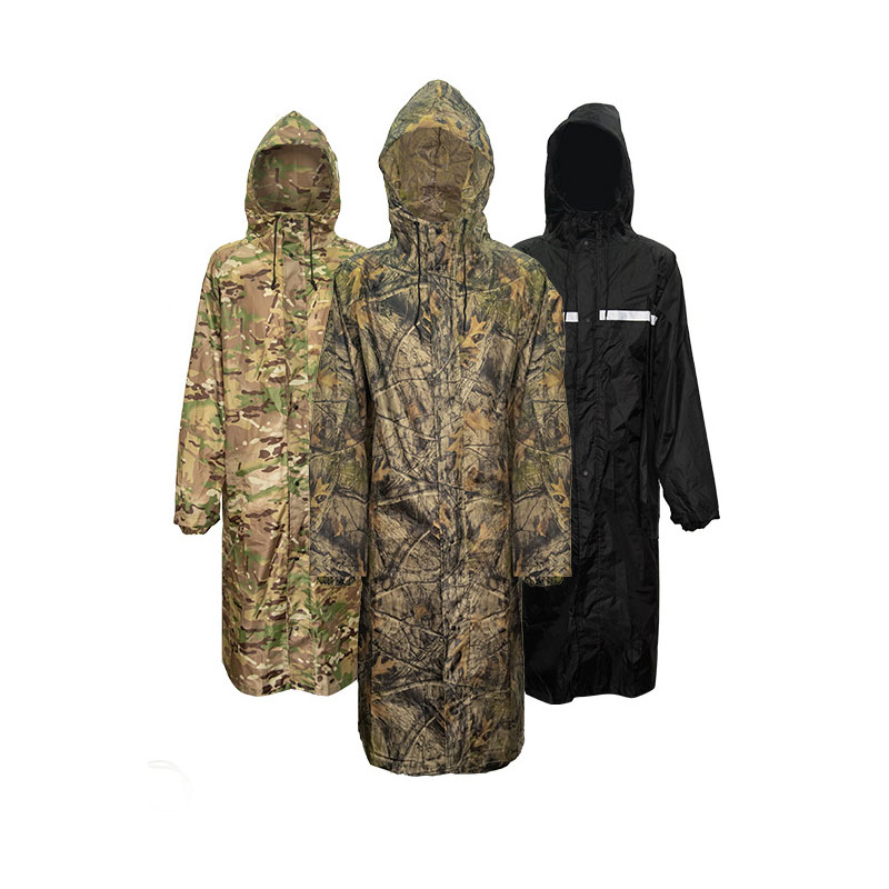 Summer Rain Clothing - 男性と女性のためのカモフラージュロングレインコート、迷彩防水ポンチョ、レインコート、釣り、ハイキング、結合カバー服、戦略