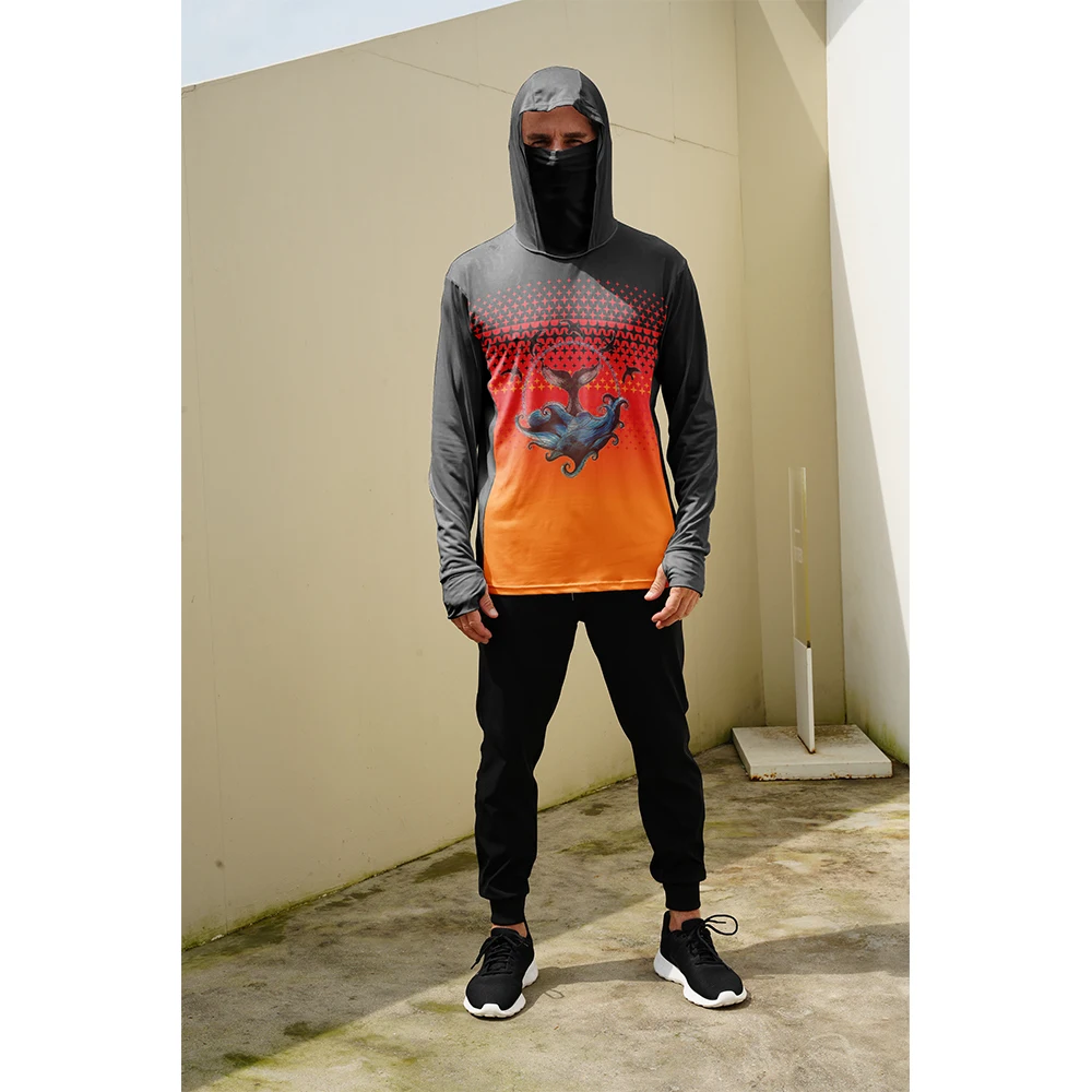 Summer Clothing Mens - 釣り用シャツ メンズ 日焼け防止 フード付きマスク 一体型 釣り服