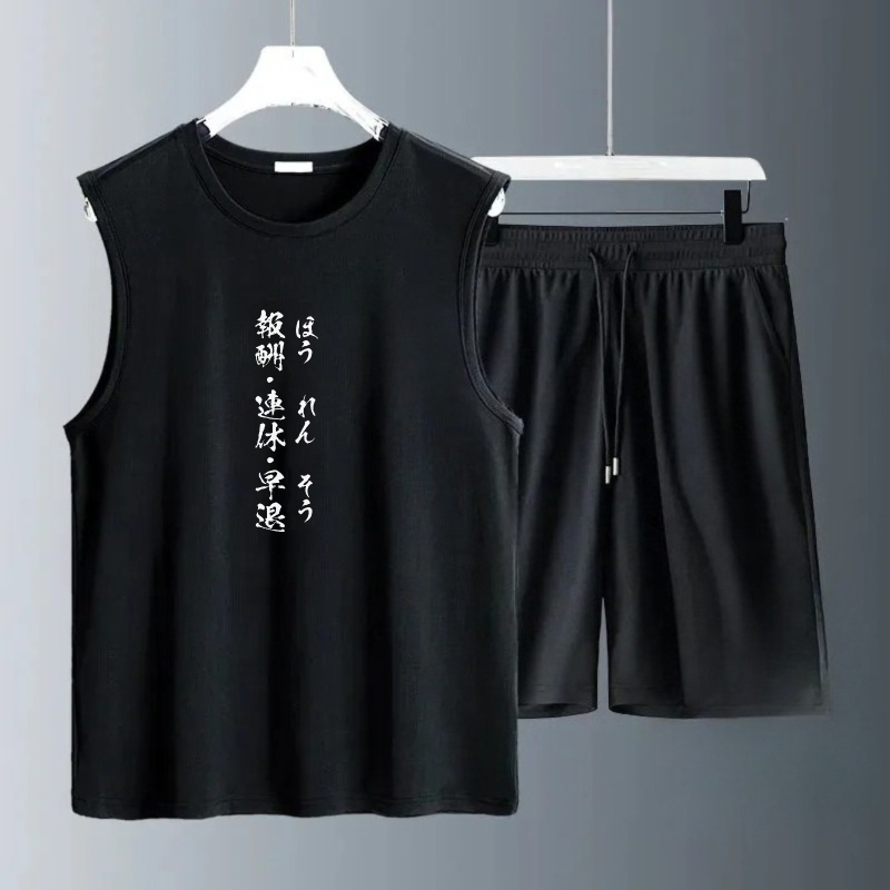 Summer Clothing Mens - メンズタンクトップセット 2026年夏 速乾性 メンズセット クルーネック ビーチウェア