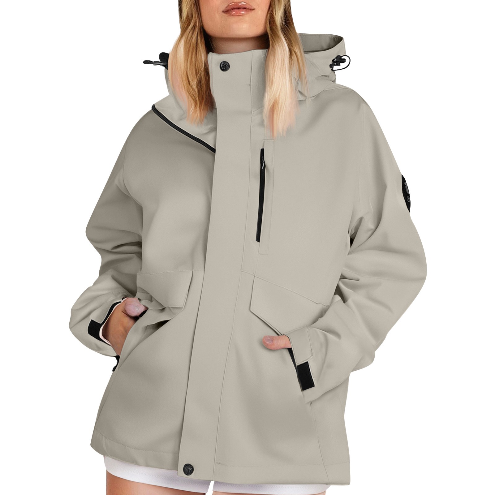 Summer Rain Clothing - 秋の女性の軽量ハイキングジャケット無地ルーズフード付きウインドブレーカー屋外防風防水レインジャケットコート