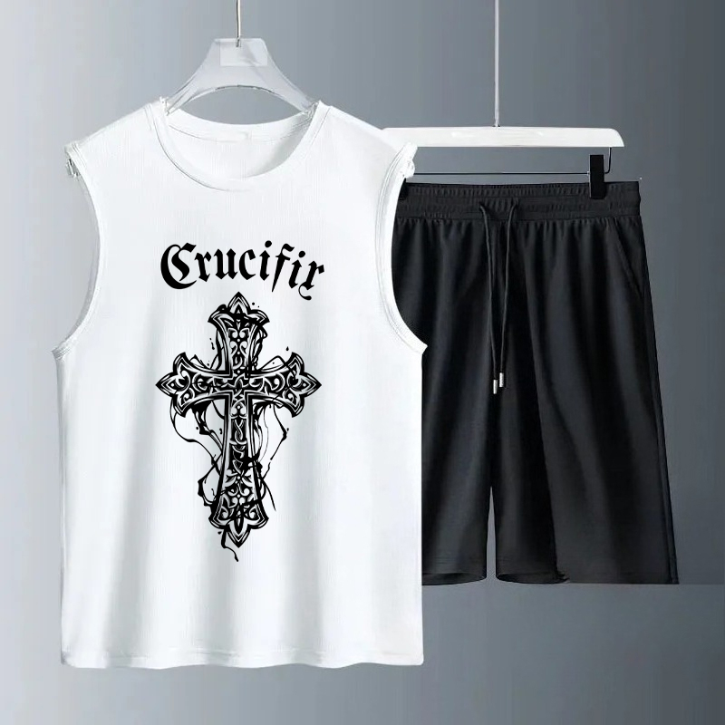 Summer Clothing Mens - メンズタンクトップセット 2026年夏 速乾性スポーツスーツ スポーツオーバーサイズ 海辺ビーチ ランニング