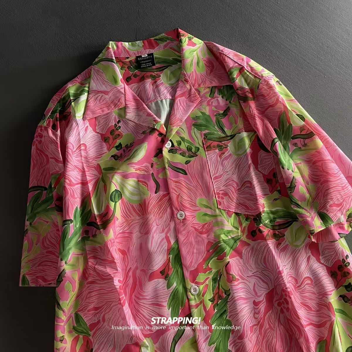 Summer Clothing H&M - ピンク落書き花キューバ襟アロハシャツ女性と男性半袖ボタンアップヴィンテージビーチ Blusas 職業夏 2025