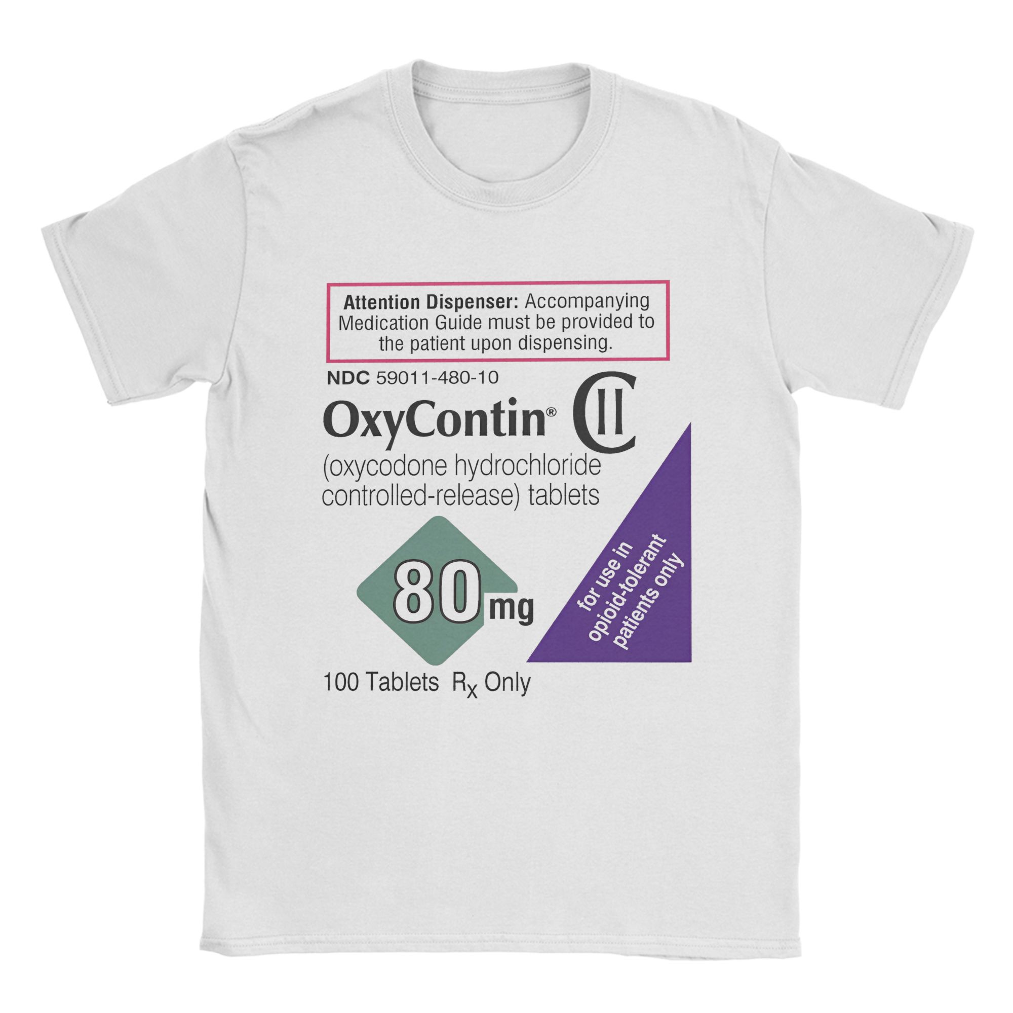 Summer Clothing Label - オキシコントン 80mg ラベルメンズ Tシャツおかしい Tシャツ半袖クルーネック Tシャツ純粋な綿ビッグサイズの服