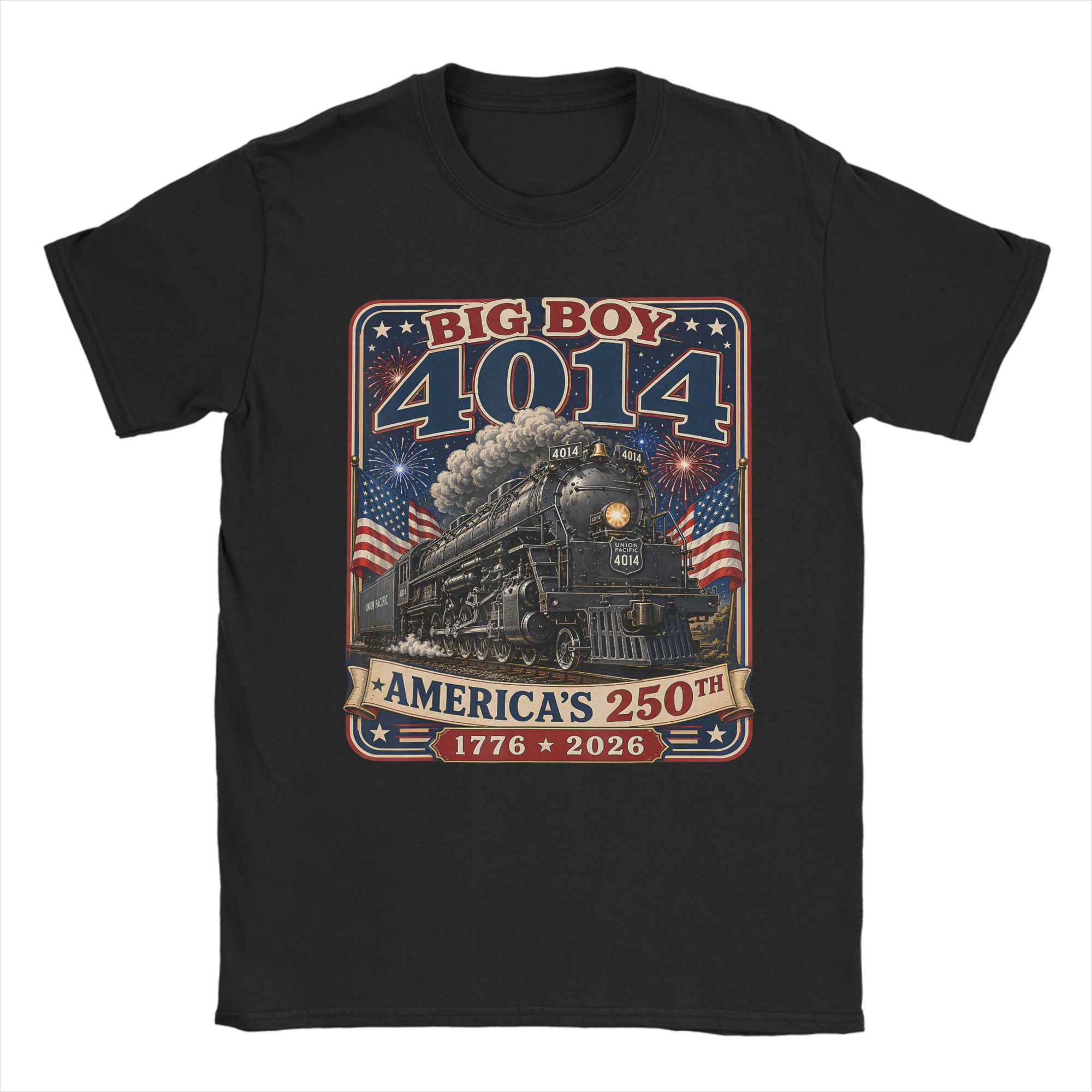 Summer Clothing Ideas For Women - メンズ・レディースTシャツ ビッグボーイ 4014 トレイン 7月4日 レトロ米国旗