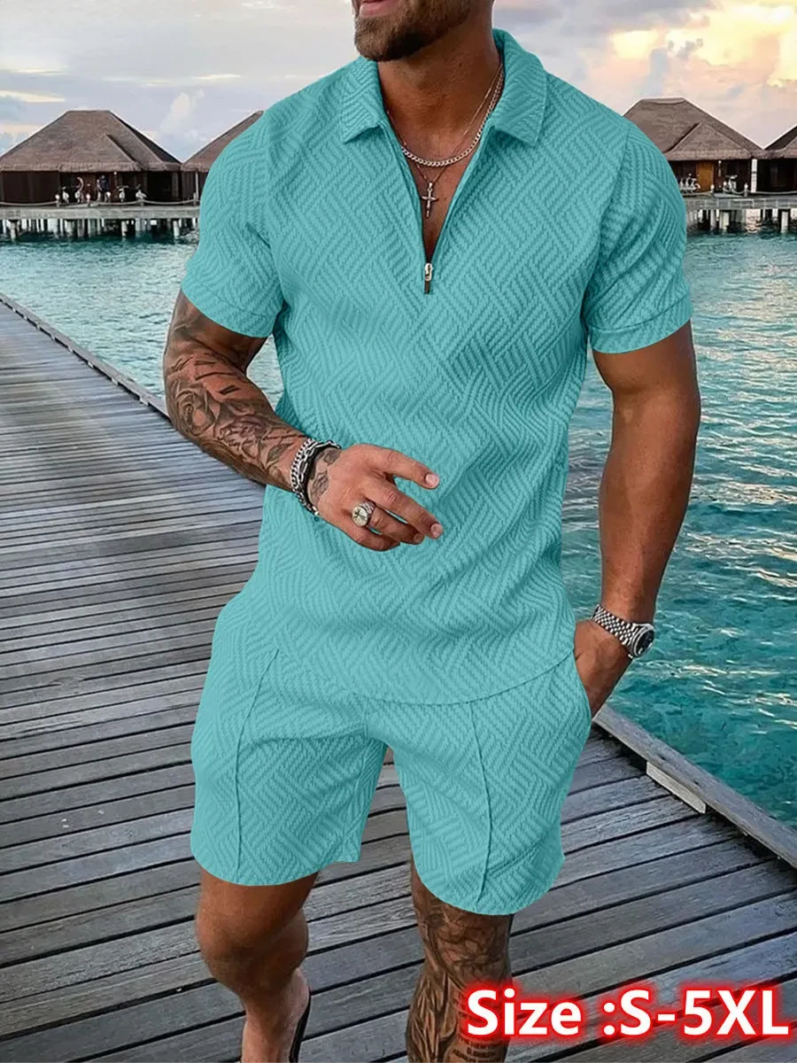Summer Clothing Trends For Men 2026 - 2026年新作夏メンズスーツトレンド3Dプリントジッパーポロシャツショーツ2点セットソフトファッションカジュアルメンズ服トラックスーツ