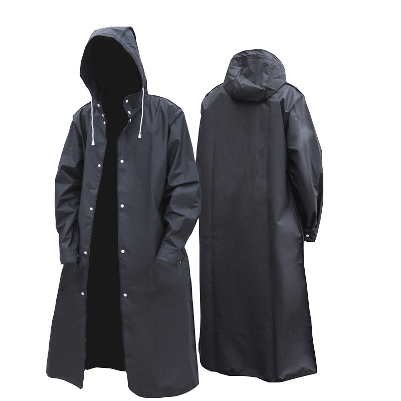 Summer Rain Clothing - 黒のファッション大人の防水ロングレインコート女性男性レインコートフード付き屋外ハイキング旅行釣り登山肥厚