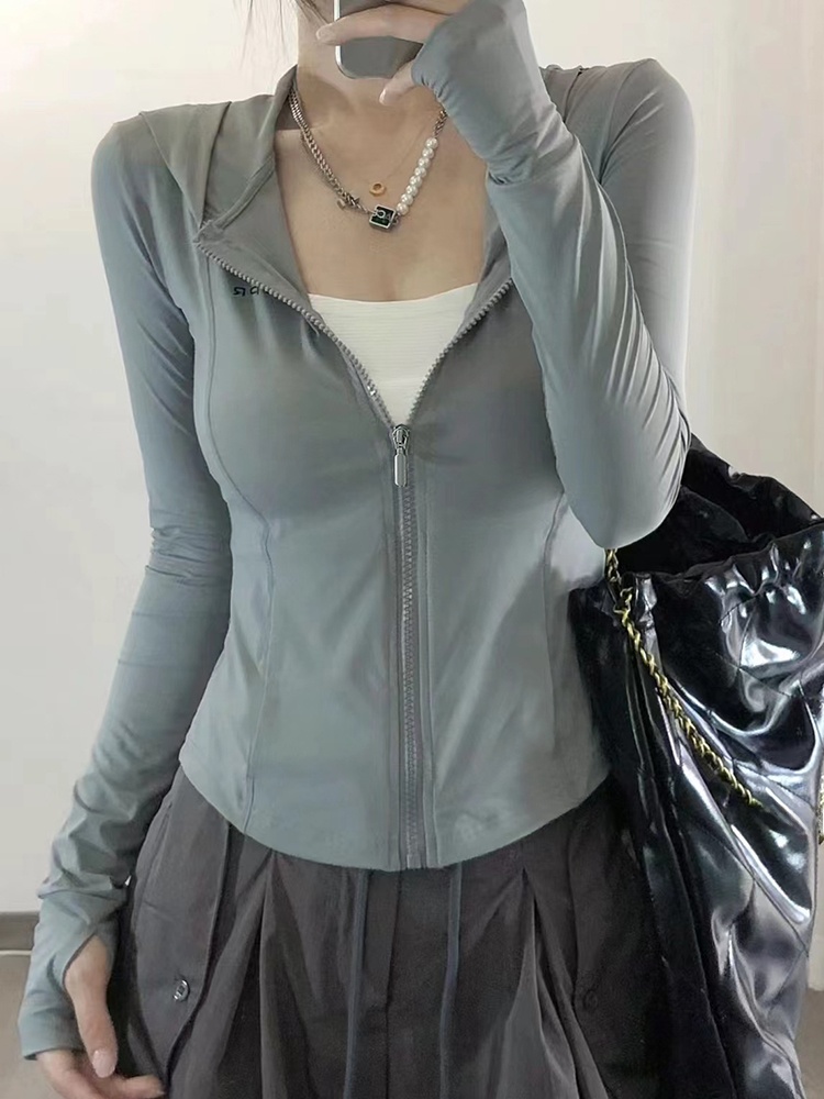 グレーグリーンアイスシルクフード付きUV保護服女性の夏の新し - Summer Green Clothing のレビューと価格