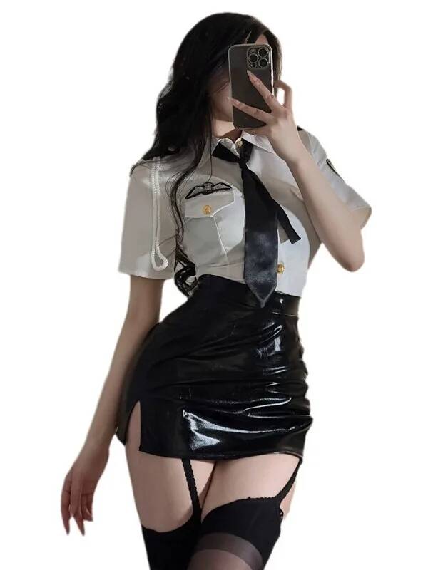 セクシーなサラリーマン服セット,襟を折りたたんだ服,半袖,伸 - Summer Clothing Model のレビューと価格