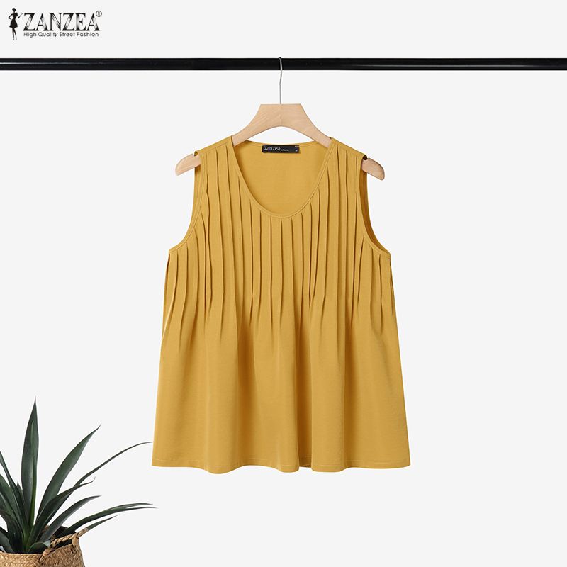 ZANZEA プラスサイズ 5XL 女性ピンタックタンクトッ - Summer Clothing Plus Size Women のレビューと価格