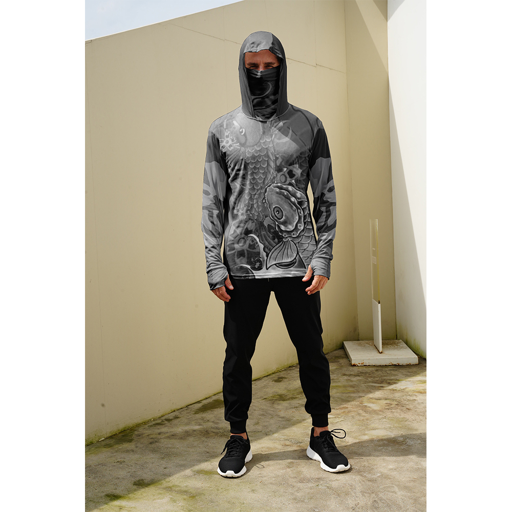釣り用シャツ メンズ 日焼け防止 フード付きマスク 一体型  - Summer Clothing Mens のレビューと価格