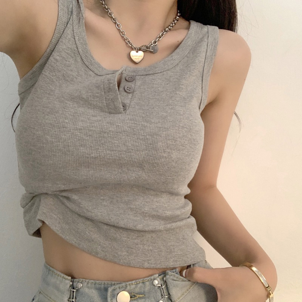 タンクトップ女性用リブボタンダウンノースリーブブラウスソリッ - Summer Clothing Teens のレビューと価格