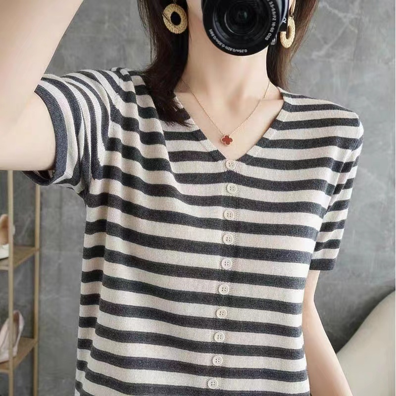 レディースアイスシルク半袖TシャツVネックブランド婦人服カッ - Summer Clothing Label のレビューと価格