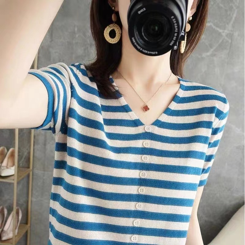 レディースアイスシルク半袖TシャツVネックブランド婦人服カッ - Summer Clothing Label のレビューと価格