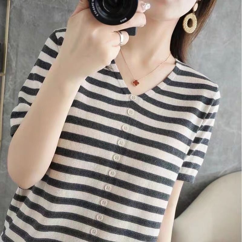レディースアイスシルク半袖TシャツVネックブランド婦人服カッ - Summer Clothing Label のレビューと価格