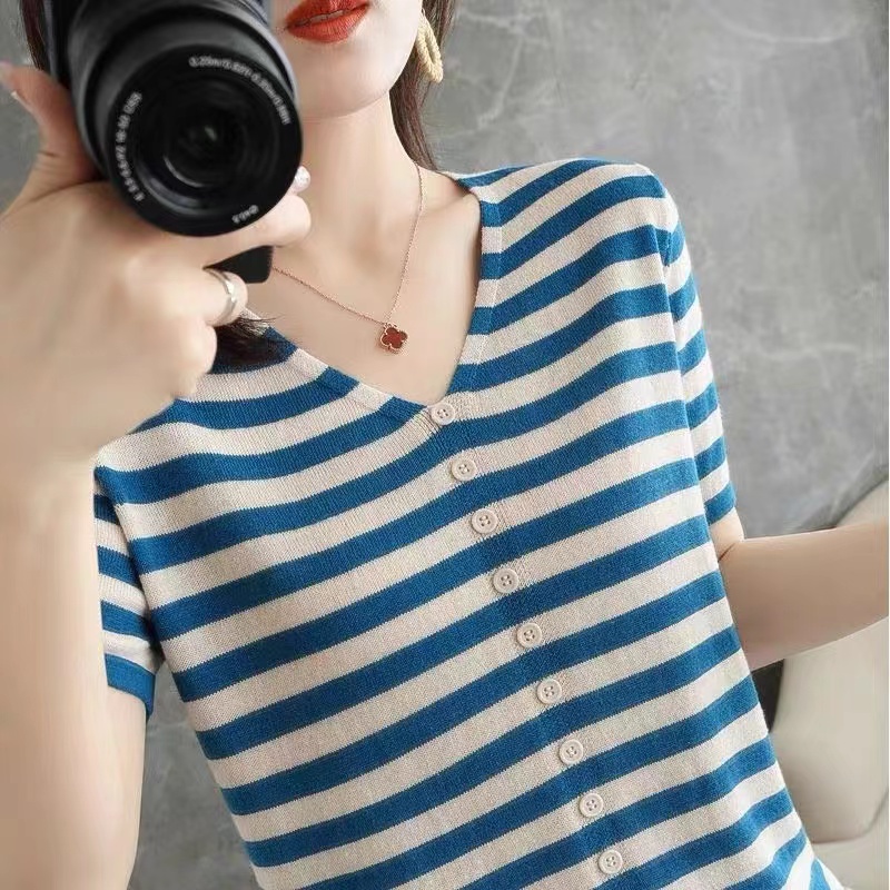 レディースアイスシルク半袖TシャツVネックブランド婦人服カッ - Summer Clothing Label のレビューと価格