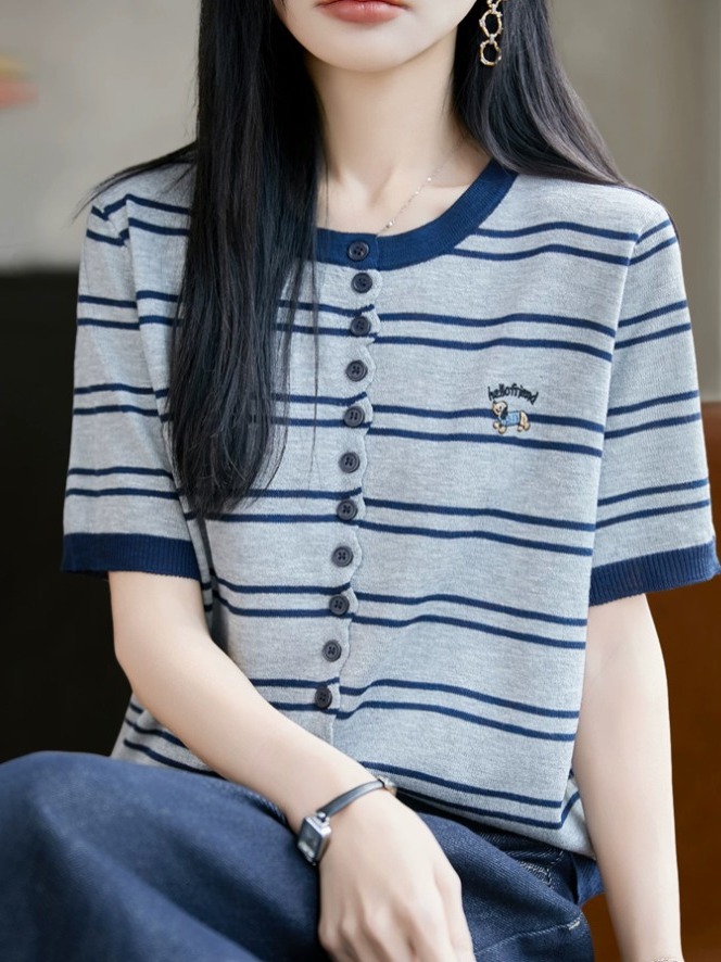 Oule 夏薄氷シルクニット半袖 Tシャツ婦人服ラベルトリム - Summer Clothing Label のレビューと価格