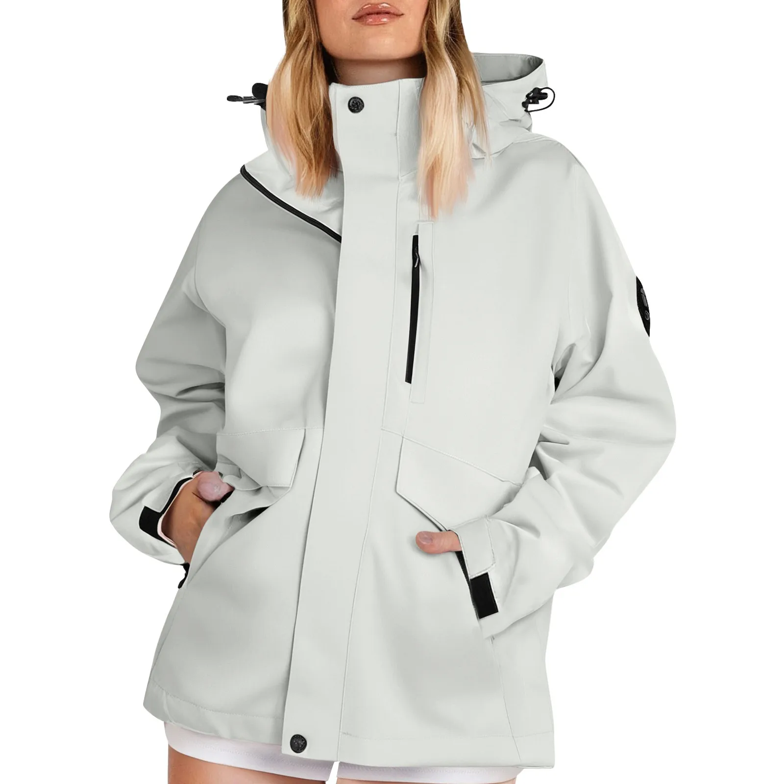 秋の女性の軽量ハイキングジャケット無地ルーズフード付きウイン - Summer Rain Clothing のレビューと価格