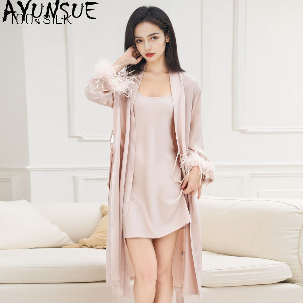 AYUNSUE 100% 本物の桑シルクローブ女性ナイトガウ - Summer House Clothing のレビューと価格