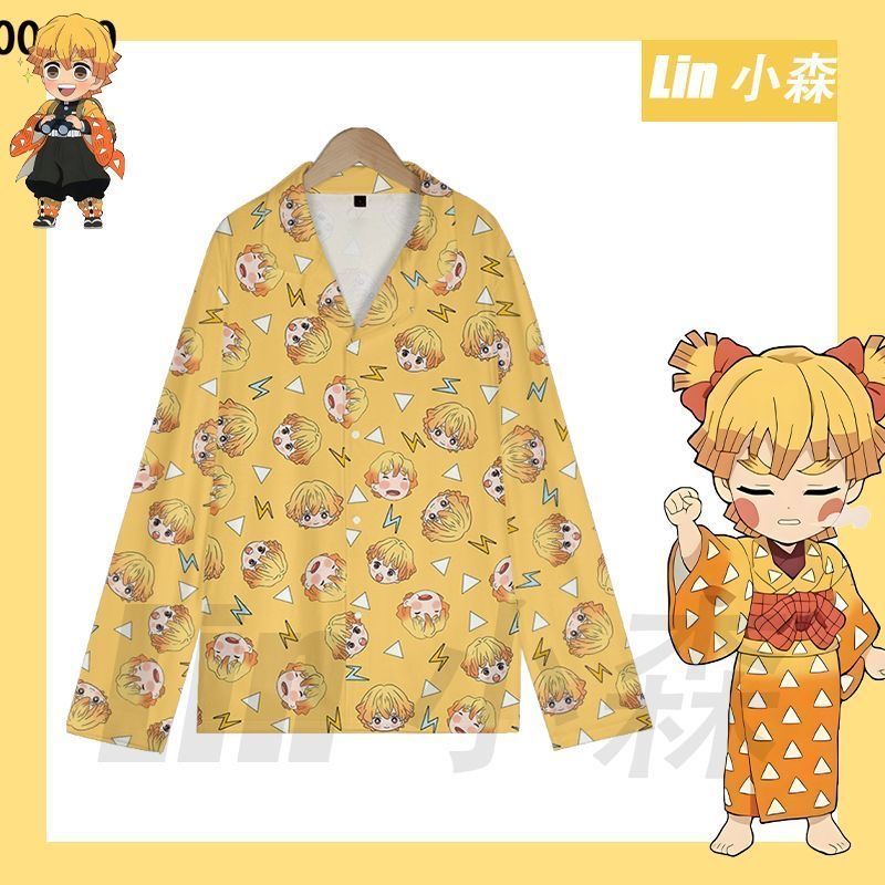 夏かわいいデーモンスレイヤー善逸パジャマ 2 個半袖ラペルホ - Summer Clothing Teens のレビューと価格
