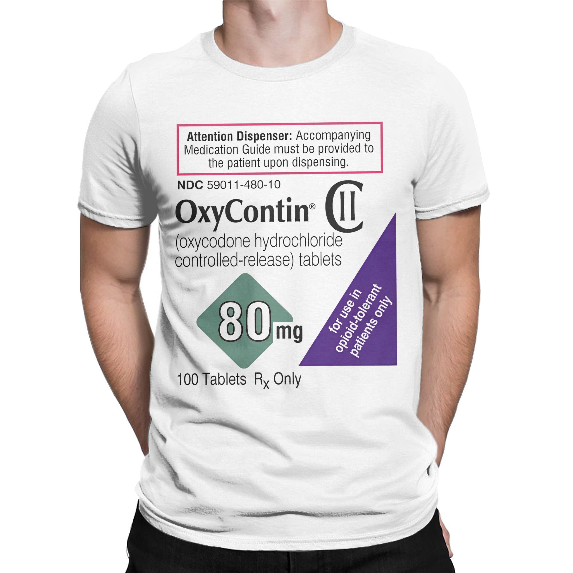 オキシコントン 80mg ラベルメンズ Tシャツおかしい T - Summer Clothing Label のレビューと価格