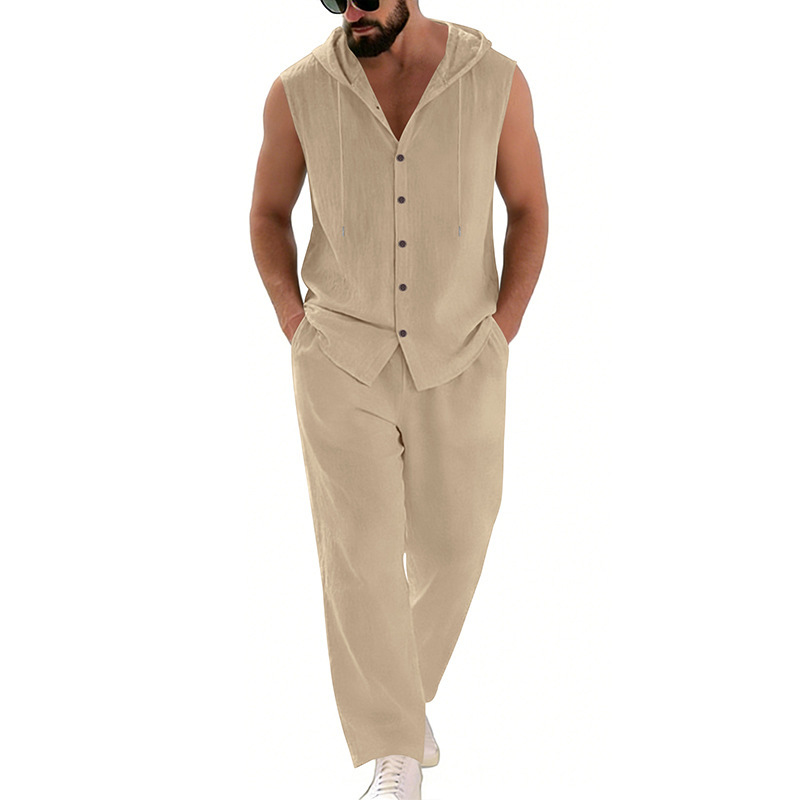 メンズカジュアルリネンスーツフード付きセーターとパンツセット - Summer Clothing Mens のレビューと価格