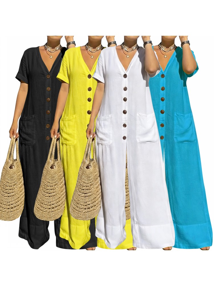 プラスサイズ女性服ジャンプスーツ夏服ブルーアーバンレジャーボ - Summer Clothing Model のレビューと価格