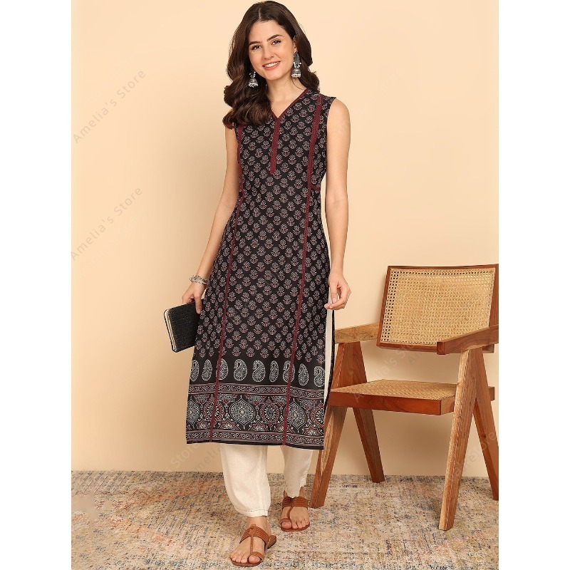 インド民族風レディースブラックグリーンコットン クルタチュニ - Summer Clothing Pakistan のレビューと価格