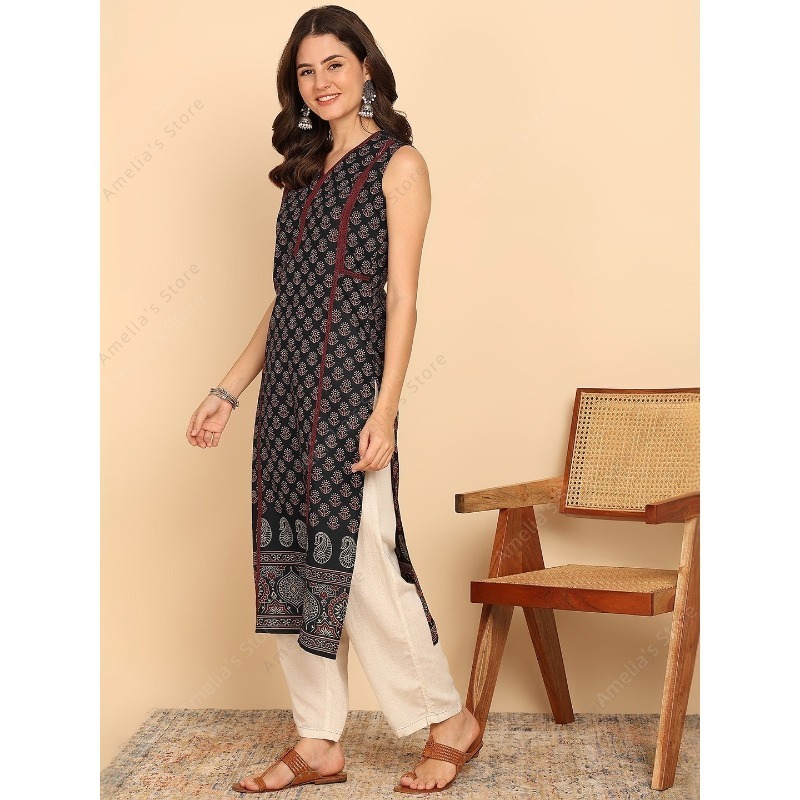 インド民族風レディースブラックグリーンコットン クルタチュニ - Summer Clothing Pakistan のレビューと価格