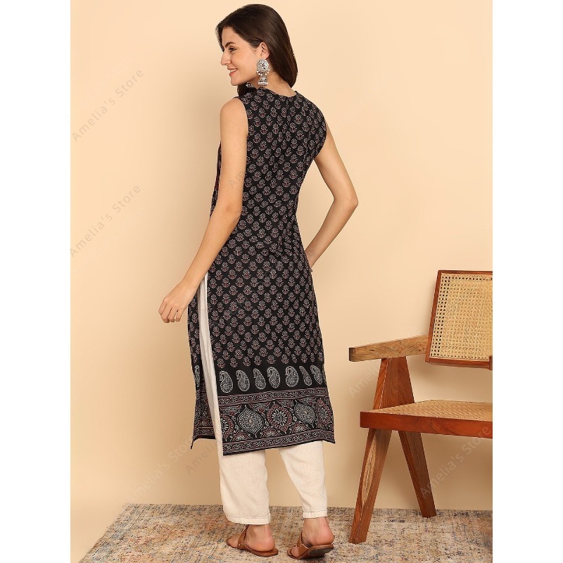 インド民族風レディースブラックグリーンコットン クルタチュニ - Summer Clothing Pakistan のレビューと価格