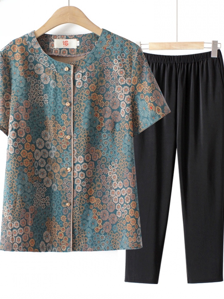 おばあちゃん風半袖ツーピースセット 高齢女性向け 夏服 快適 - Summer Clothing For Women Over 60 のレビューと価格