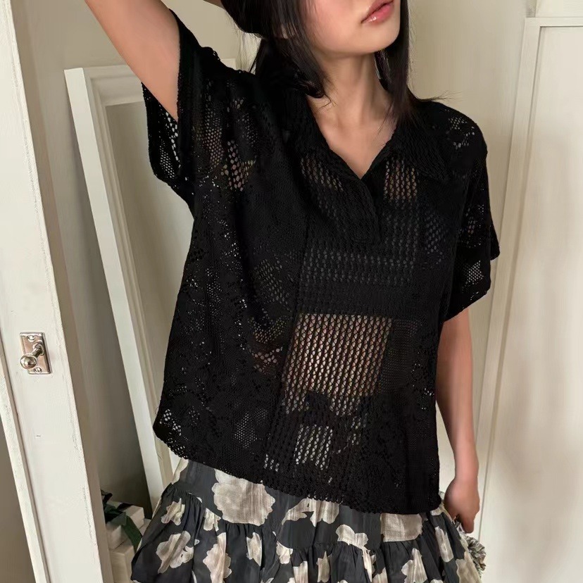 レトロ襟付きレースシャツ レディースコットンニットセーター  - Summer Clothing Online のレビューと価格