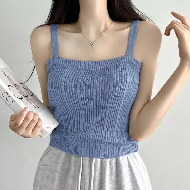 ニットキャミトップ女性ティーンガールパステルノースリーブスト - Summer Clothing Teens のレビューと価格