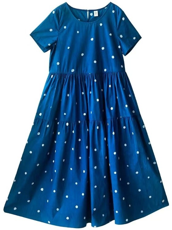ブルーピュアコットン花柄プリントドレス夏の新しいスタイルロン - Summer Clothing Label のレビューと価格